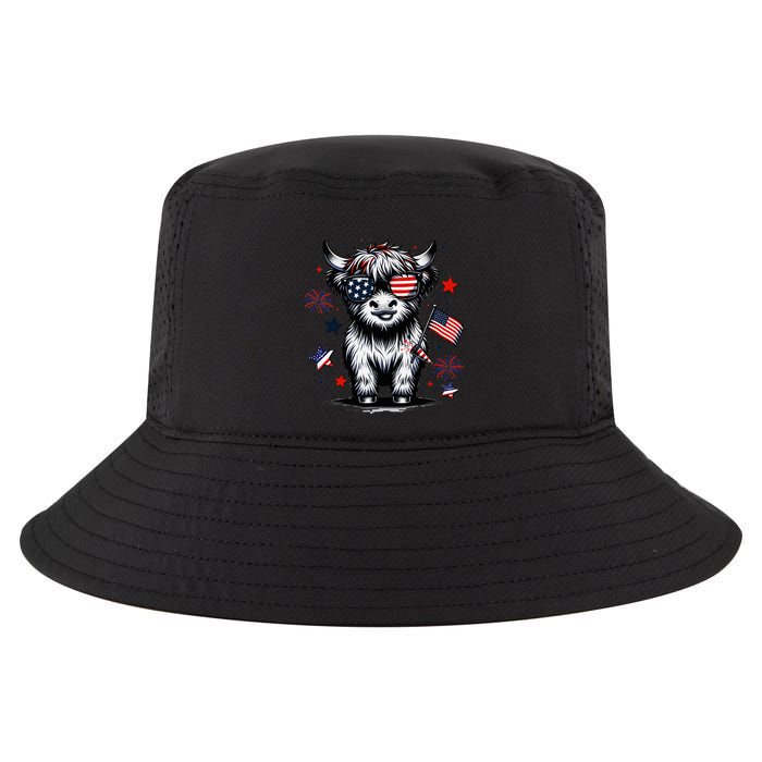 Patriotic Highland Cow 4th Of July Design Cool Comfort Performance Bucket Hat