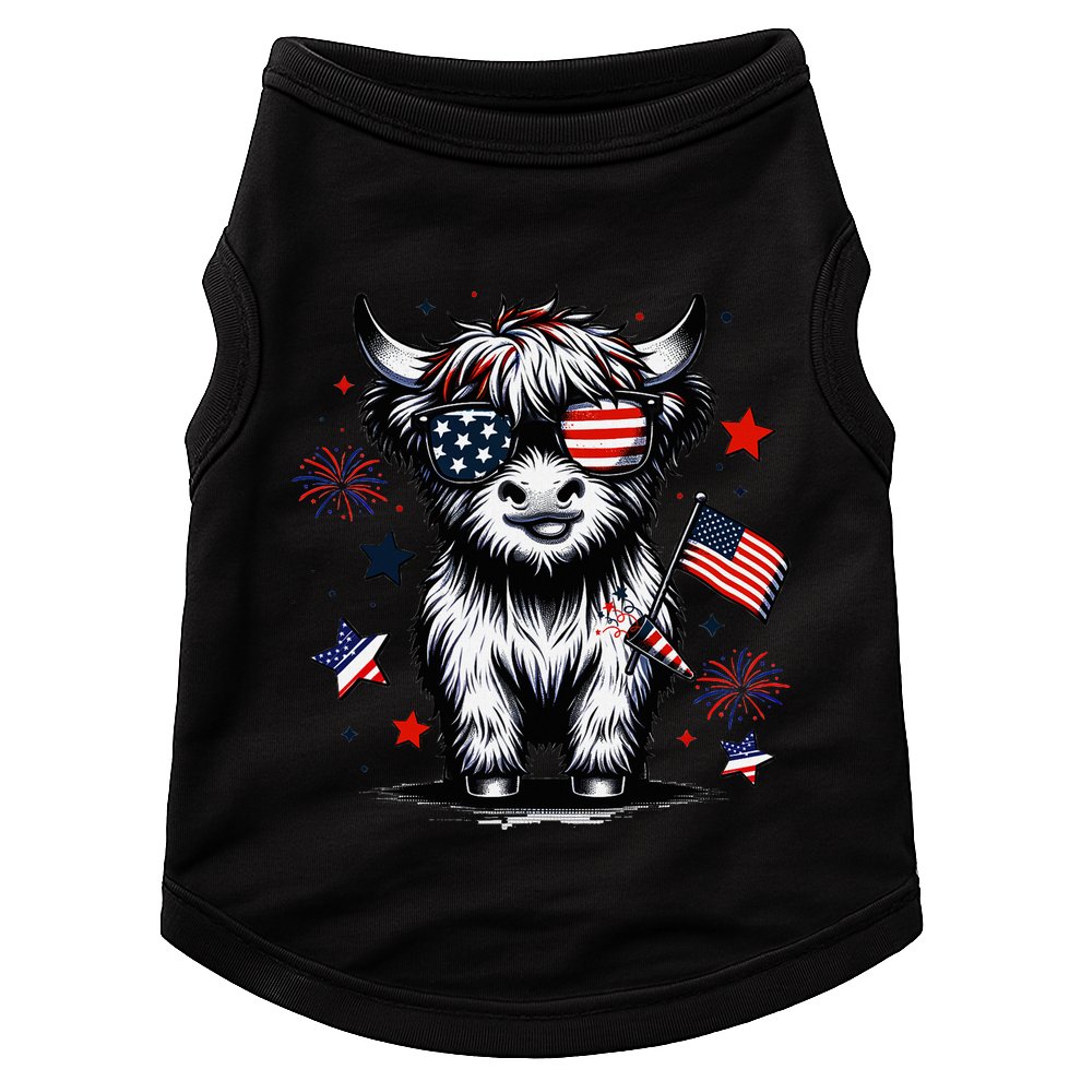 Patriotic Highland Cow 4th Of July Design Doggie Tank