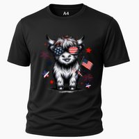 Patriotic Highland Cow 4th Of July Design Cooling Performance Crew T-Shirt