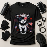 Patriotic Highland Cow 4th Of July Design Cooling Performance Crew T-Shirt