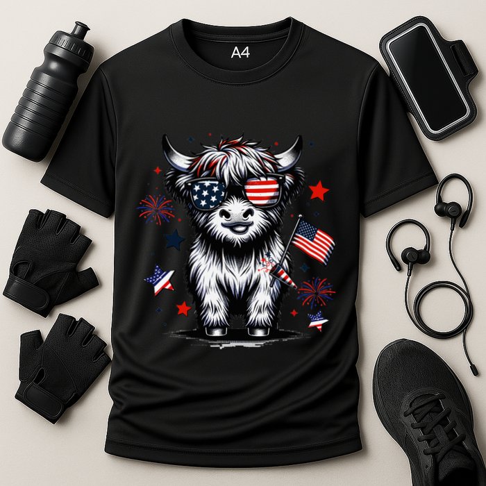 Patriotic Highland Cow 4th Of July Design Cooling Performance Crew T-Shirt