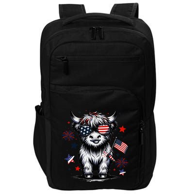 Patriotic Highland Cow 4th Of July Design Impact Tech Backpack