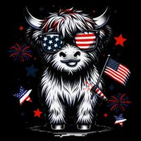 Patriotic Highland Cow 4th Of July Design Drawstring Bag
