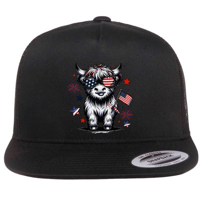 Patriotic Highland Cow 4th Of July Design Flatbill Hat
