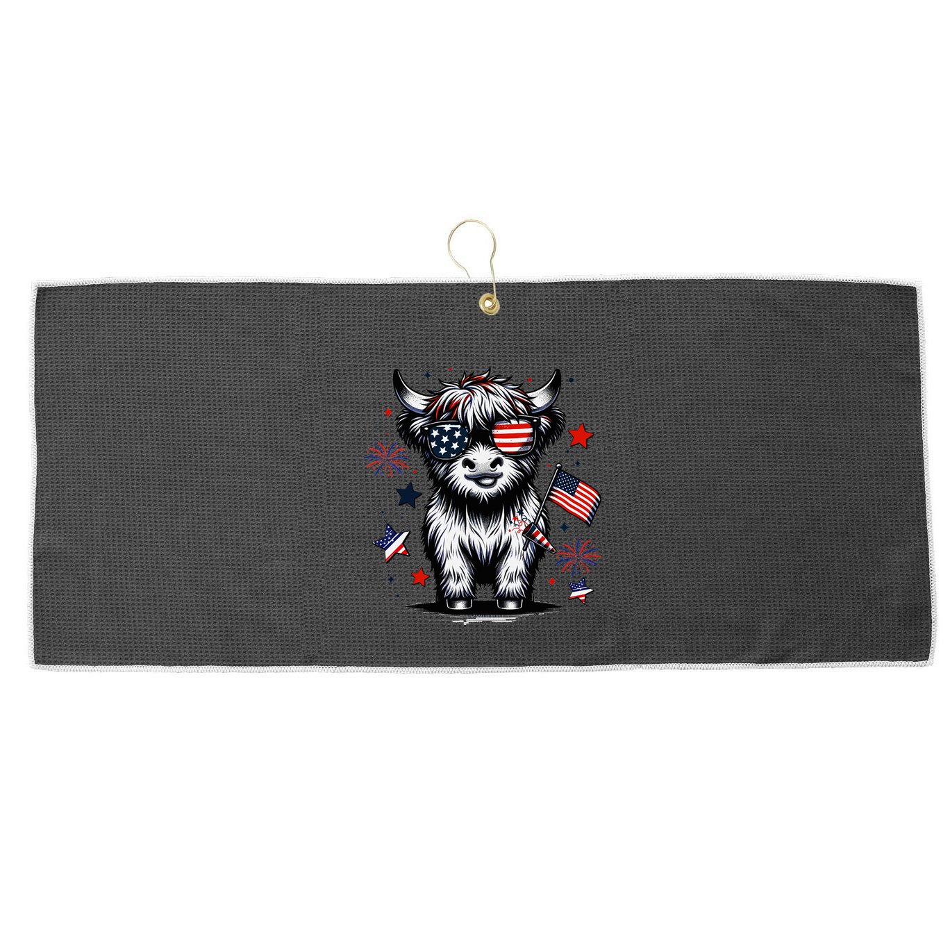 Patriotic Highland Cow 4th Of July Design Large Microfiber Waffle Golf Towel