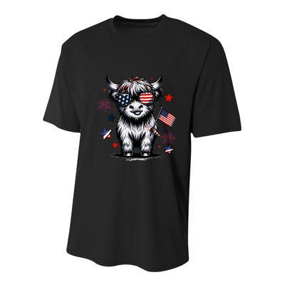 Patriotic Highland Cow 4th Of July Design Youth Performance Sprint T-Shirt