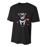 Patriotic Highland Cow 4th Of July Design Youth Performance Sprint T-Shirt