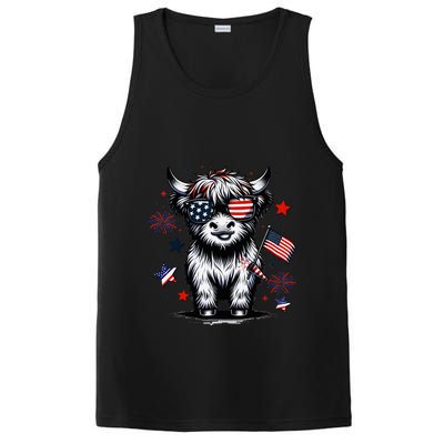 Patriotic Highland Cow 4th Of July Design PosiCharge Competitor Tank
