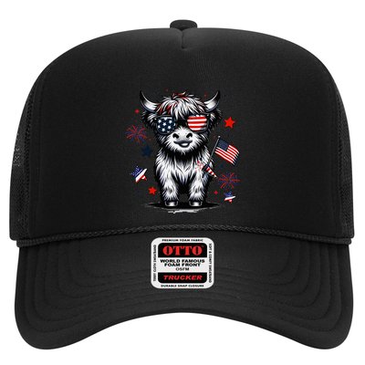 Patriotic Highland Cow 4th Of July Design Trucker Hat