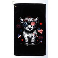 Patriotic Highland Cow 4th Of July Design Golf Towel