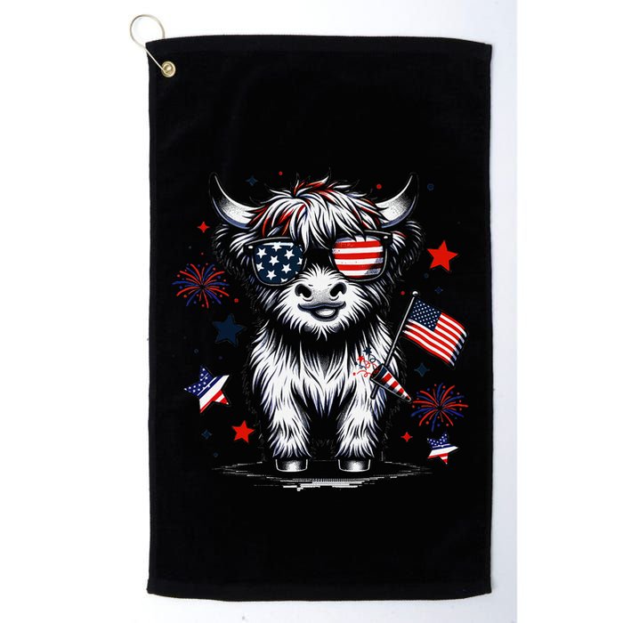 Patriotic Highland Cow 4th Of July Design Golf Towel