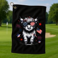 Patriotic Highland Cow 4th Of July Design Golf Towel