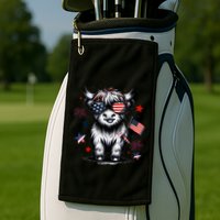 Patriotic Highland Cow 4th Of July Design Golf Towel