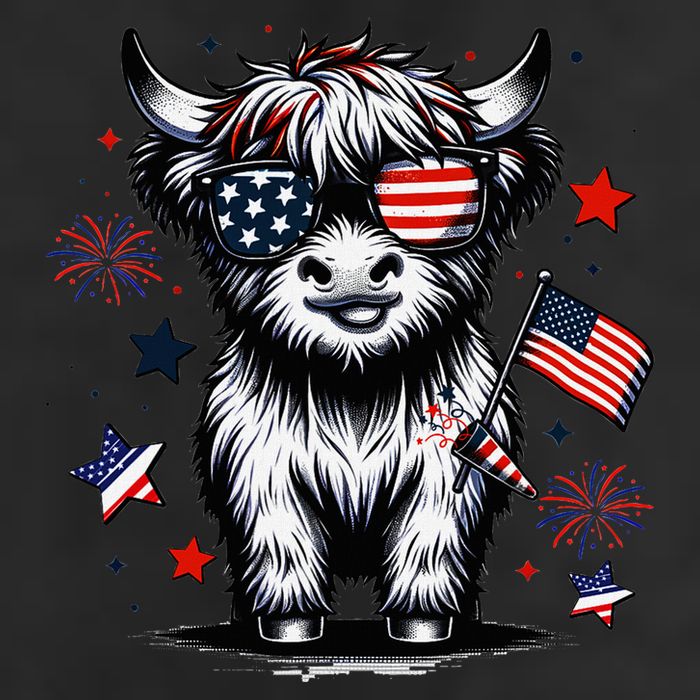 Patriotic Highland Cow 4th Of July Design Golf Towel