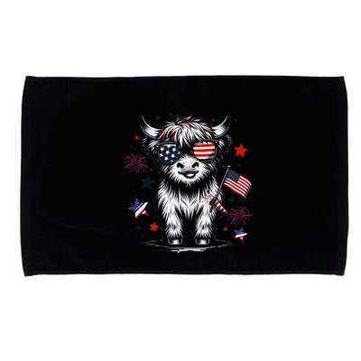 Patriotic Highland Cow 4th Of July Design Microfiber Hand Towel