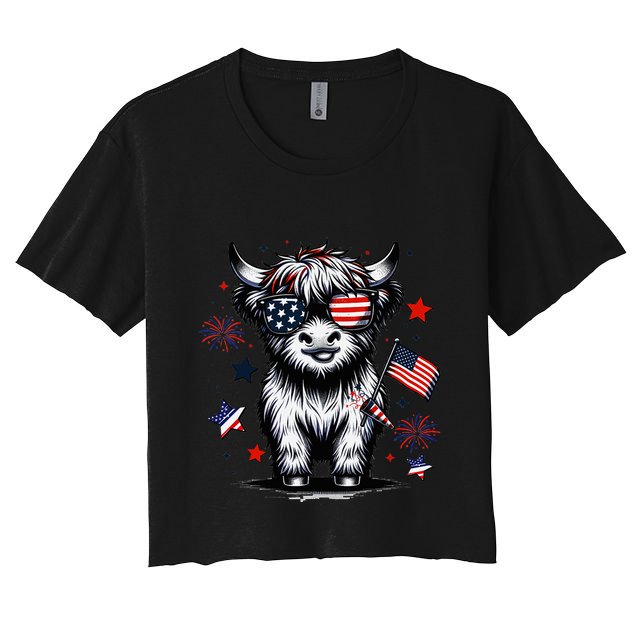 Patriotic Highland Cow 4th Of July Design Crop Top