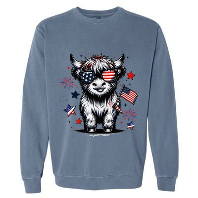 Patriotic Highland Cow 4th Of July Design Garment-Dyed Sweatshirt