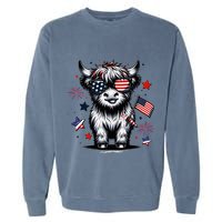 Patriotic Highland Cow 4th Of July Design Garment-Dyed Sweatshirt