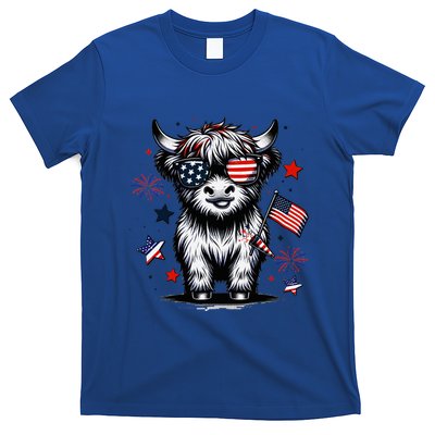 Patriotic Highland Cow 4th Of July Design T-Shirt