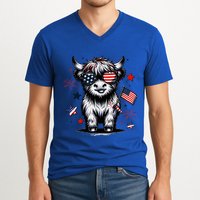 Patriotic Highland Cow 4th Of July Design V-Neck T-Shirt