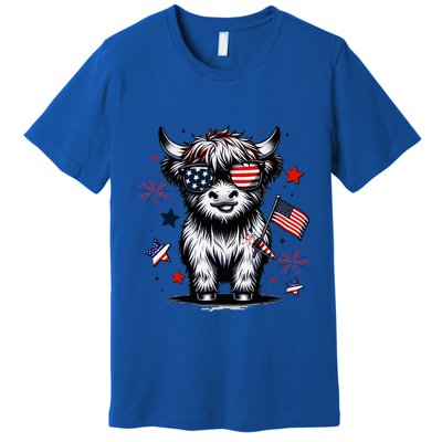 Patriotic Highland Cow 4th Of July Design Premium T-Shirt