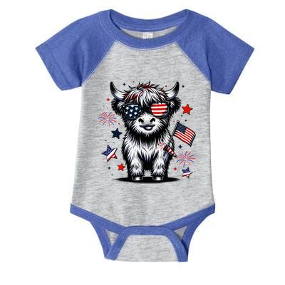 Patriotic Highland Cow 4th Of July Design Infant Baby Jersey Bodysuit