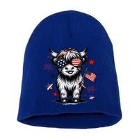 Patriotic Highland Cow 4th Of July Design Short Acrylic Beanie