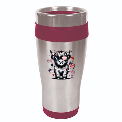 Patriotic Highland Cow 4th Of July Design 16oz Travel Tumbler