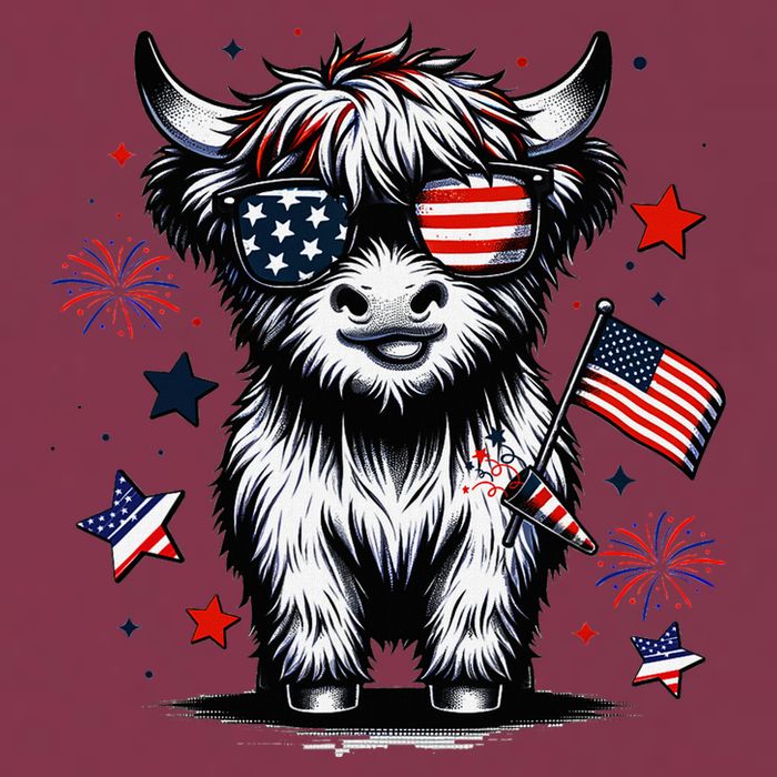 Patriotic Highland Cow 4th Of July Design 16oz Travel Tumbler