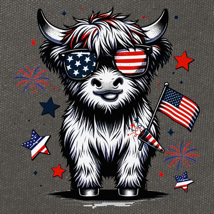 Patriotic Highland Cow 4th Of July Design Cotton Canvas Backpack