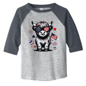 Patriotic Highland Cow 4th Of July Design Toddler Fine Jersey T-Shirt