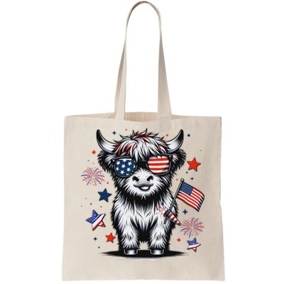 Patriotic Highland Cow 4th Of July Tote Bag