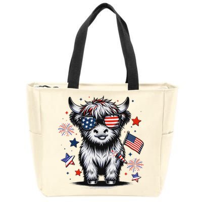 Patriotic Highland Cow 4th Of July Zip Tote Bag