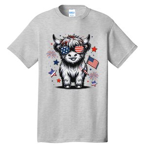 Patriotic Highland Cow 4th Of July Tall T-Shirt