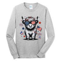 Patriotic Highland Cow 4th Of July Tall Long Sleeve T-Shirt