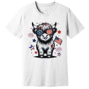 Patriotic Highland Cow 4th Of July Premium T-Shirt