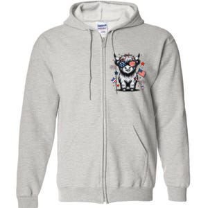 Patriotic Highland Cow 4th Of July Full Zip Hoodie