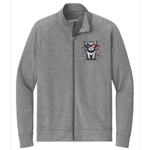 Patriotic Highland Cow 4th Of July Stretch Full-Zip Cadet Jacket