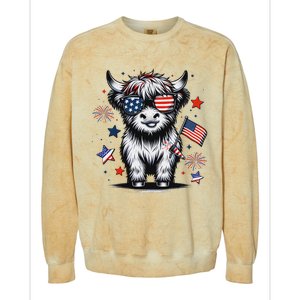 Patriotic Highland Cow 4th Of July Colorblast Crewneck Sweatshirt