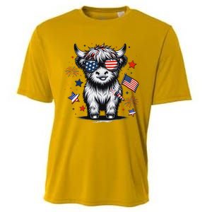 Patriotic Highland Cow 4th Of July Cooling Performance Crew T-Shirt