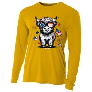 Patriotic Highland Cow 4th Of July Cooling Performance Long Sleeve Crew