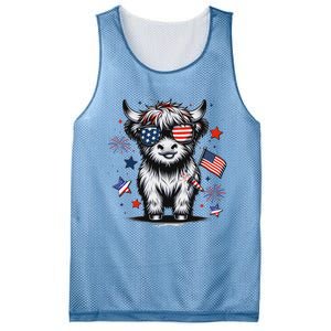 Patriotic Highland Cow 4th Of July Mesh Reversible Basketball Jersey Tank