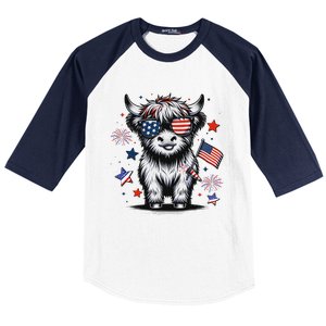 Patriotic Highland Cow 4th Of July Baseball Sleeve Shirt