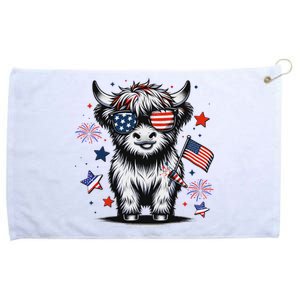 Patriotic Highland Cow 4th Of July Grommeted Golf Towel