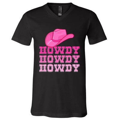 Pink Howdy Cowgirl Western Country Rodeo V-Neck T-Shirt