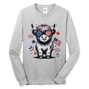 Patriotic Highland Cow 4th Of July Tall Long Sleeve T-Shirt