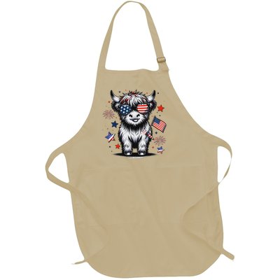 Patriotic Highland Cow 4th Of July Full-Length Apron With Pockets