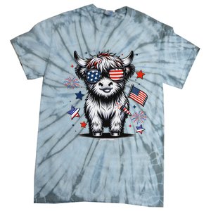 Patriotic Highland Cow 4th Of July Tie-Dye T-Shirt