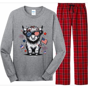 Patriotic Highland Cow 4th Of July Long Sleeve Pajama Set