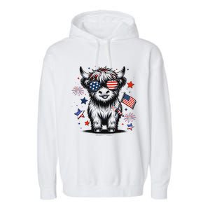 Patriotic Highland Cow 4th Of July Garment-Dyed Fleece Hoodie